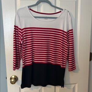 Karen Scott Red and White Striped Blouse